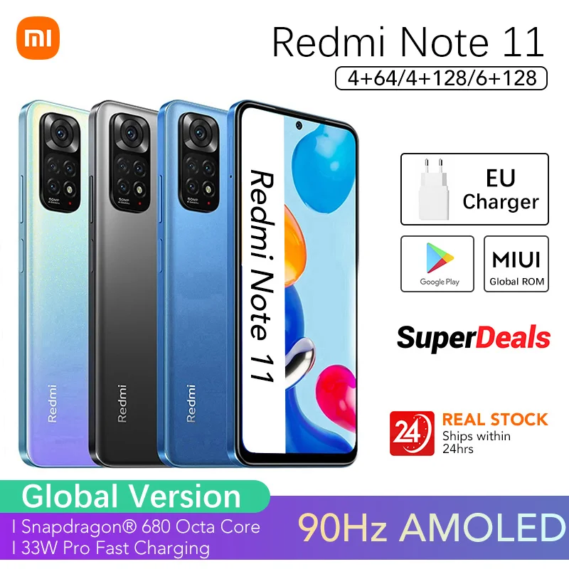 Xiaomi Redmi Note 11 Global Version Smartphone Snapdragon 680 Octa Core 90Hz AMOLED 33W Pro Fast Charging 50MP Quad Camera
Xiaomi Redmi Note 11 Global Version Smartphone Snapdragon 680 Octa Core 90Hz AMOLED 33W Pro Fast Charging 50MP Quad Camera