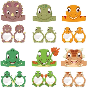 Dinosaur Party Paper Glasses Hats Crown Dinosaur Birthday Party Favor Photo Prop Dino Theme Party Decorations for Kid Boy Gifts