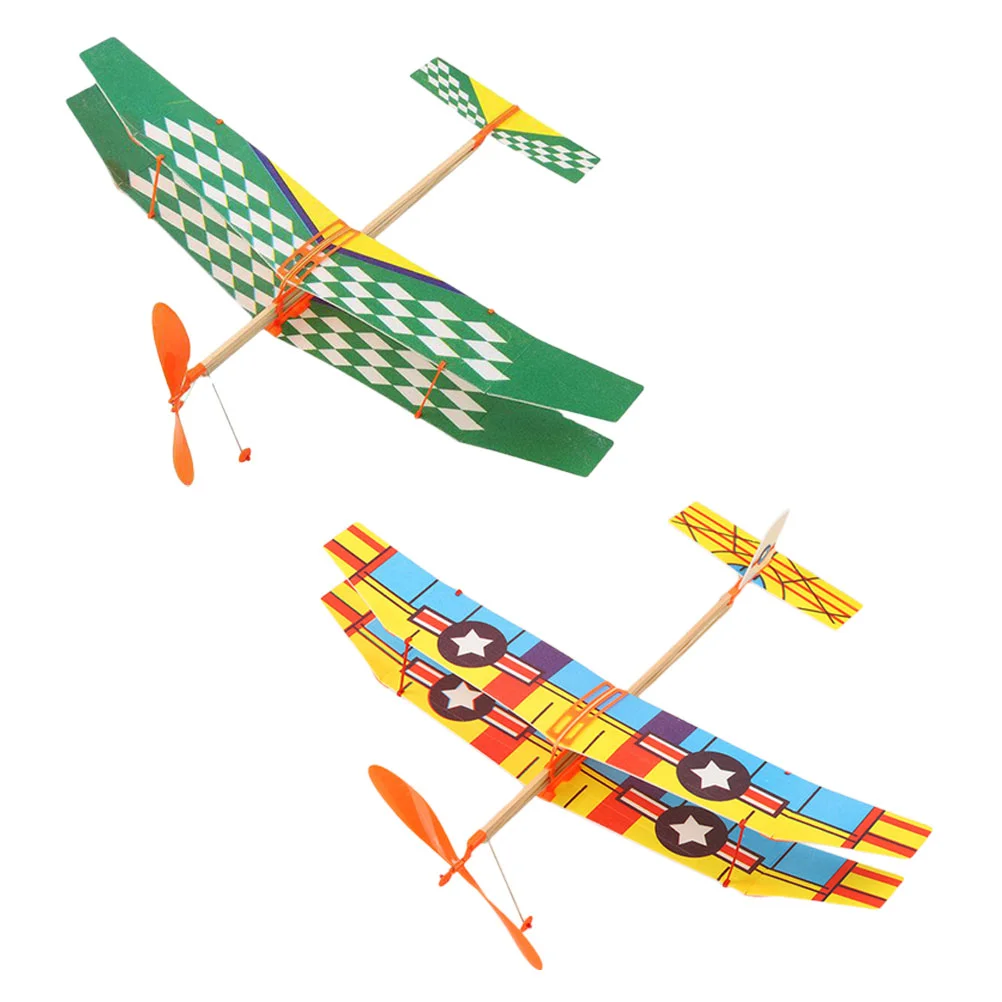 

2 Pcs Rubber Band Plane Kid Plaything Assemble Aircraft Toy Flight Powered Airplane Wood Glider Child