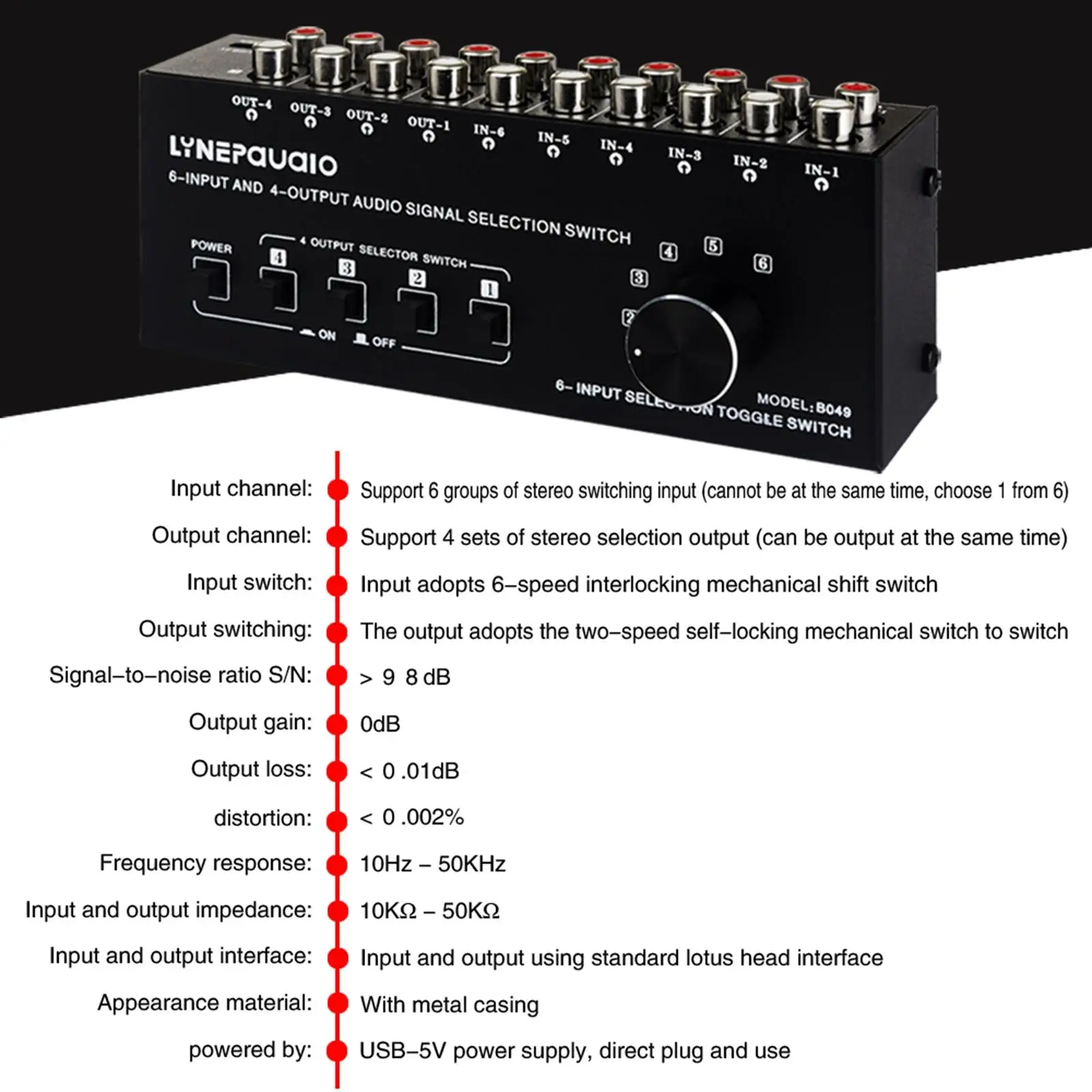 6 Audio Signal Switcher Video Distribution Selector Splitter Box for Headphone , ,Gramophone ,Phones
6 Audio Signal Switcher Video Distribution Selector Splitter Box for Headphone , ,Gramophone ,Phones