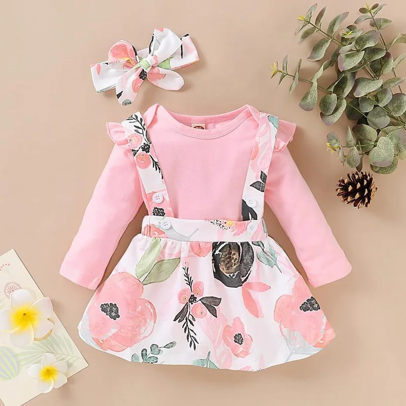 Toddler Baby Girls Clothes Sets Flying Sleeve Pink Romper Flowers Strap Skirt Head Knot Headband Newborn Autumn Clothing Suit
Toddler Baby Girls Clothes Sets Flying Sleeve Pink Romper Flowers Strap Skirt Head Knot Headband Newborn Autumn Clothing Suit