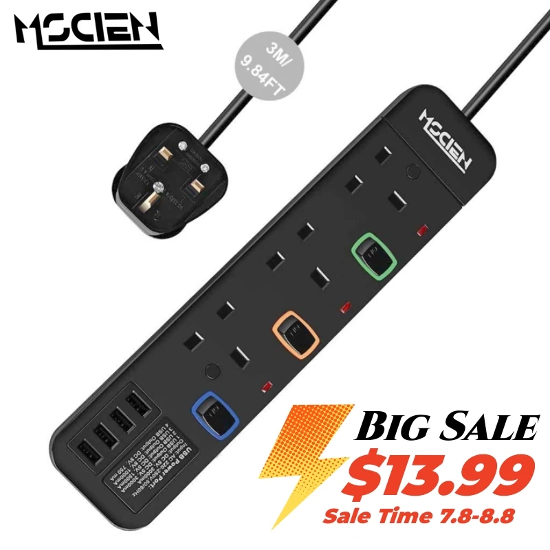 MSCIEN Extension Lead 3M Cord Black Power Strip with 4 USB Charging Ports Surge Protection AC Electricity Outlets Sockets UK SA
MSCIEN Extension Lead 3M Cord Black Power Strip with 4 USB Charging Ports Surge Protection AC Electricity Outlets Sockets UK SA