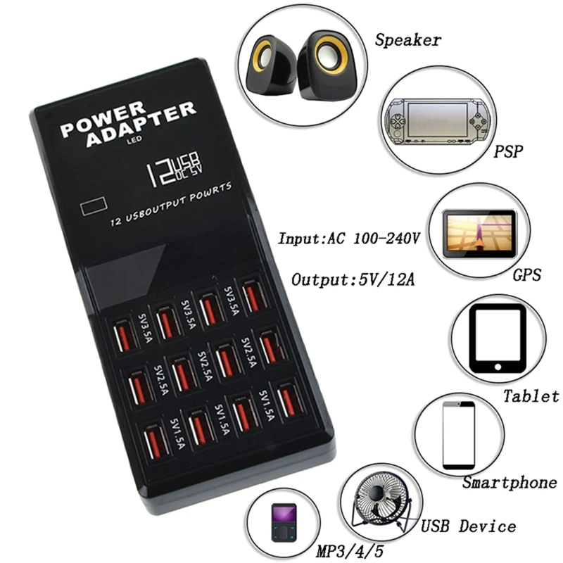 Universal 100-240V Portable 12 Ports USB Travel Charger USB Desktop Charging Hub Multi Port Rapid Adapter for PC Phone
Universal 100-240V Portable 12 Ports USB Travel Charger USB Desktop Charging Hub Multi Port Rapid Adapter for PC Phone