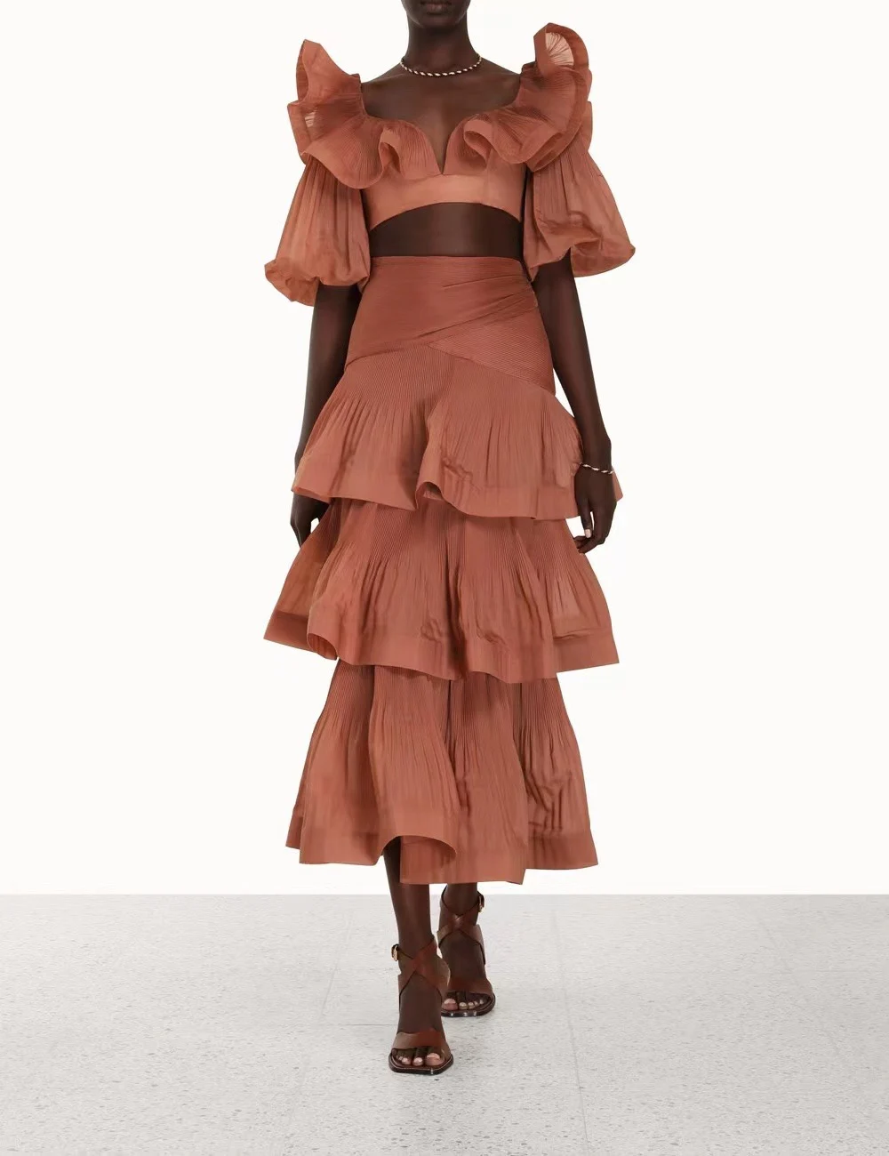 2023 New Spring Summer Top Quality Solid Vintage Luxury Ruffles Short Puff Sleeve Frill Woman Midi Skirt Set
2023 New Spring Summer Top Quality Solid Vintage Luxury Ruffles Short Puff Sleeve Frill Woman Midi Skirt Set