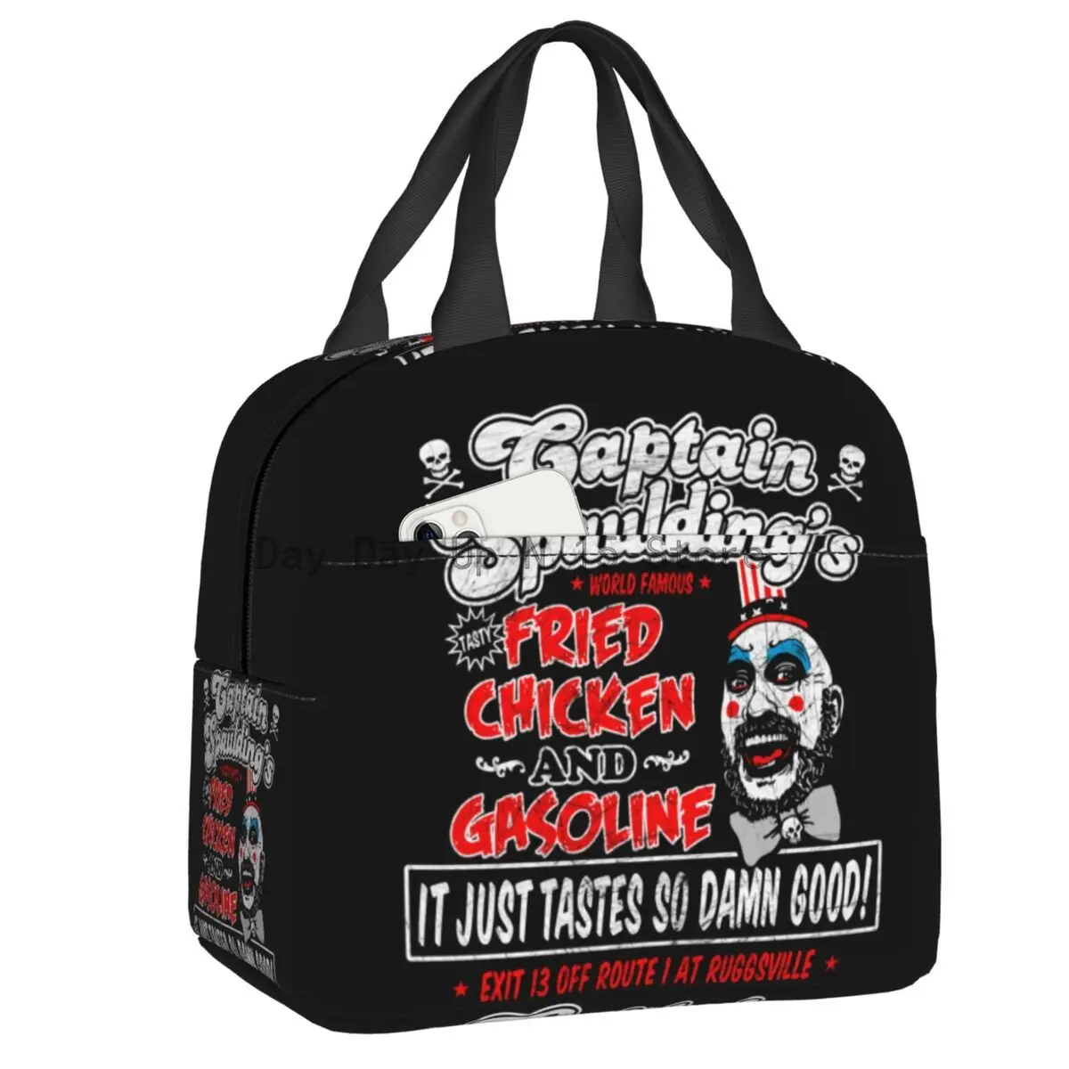 Captain Spaulding Thermal Insulated Lunch Bag Women Horror Film House of 1000 Corpses Portable Lunch Box for Storage Food Tote
Captain Spaulding Thermal Insulated Lunch Bag Women Horror Film House of 1000 Corpses Portable Lunch Box for Storage Food Tote