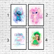 Lilo And Stitch Watercolor Prints Canvas Painting Posters Ohana Means Family Art Picture For Children Room Christmas Gifts Decor