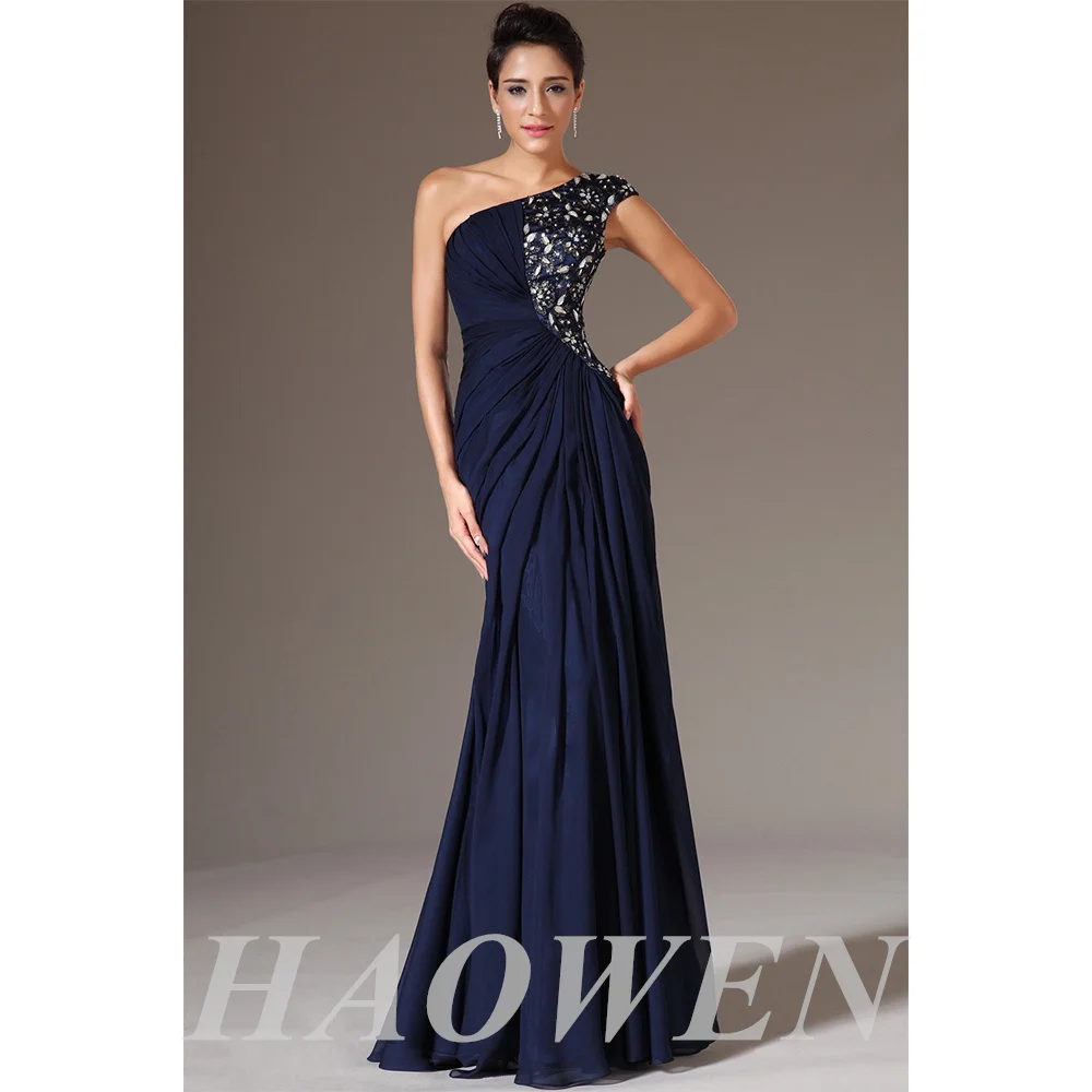 HAOWEN Crystal Beaded Evening Gowns One Shoulder Mermaid Navy Blue Chiffon Evening Dresses
HAOWEN Crystal Beaded Evening Gowns One Shoulder Mermaid Navy Blue Chiffon Evening Dresses