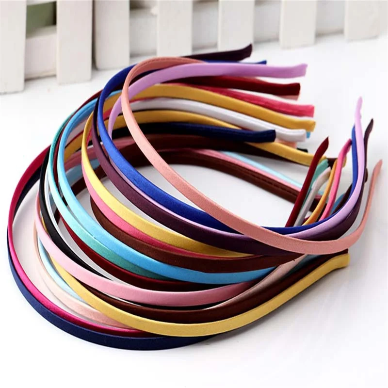 

10Pcs 5MM Satin Fabric Covered Ribbon Metal Width Headbands Kid Girls Woman Candy Color Hairband Accessories Fine Jewelry