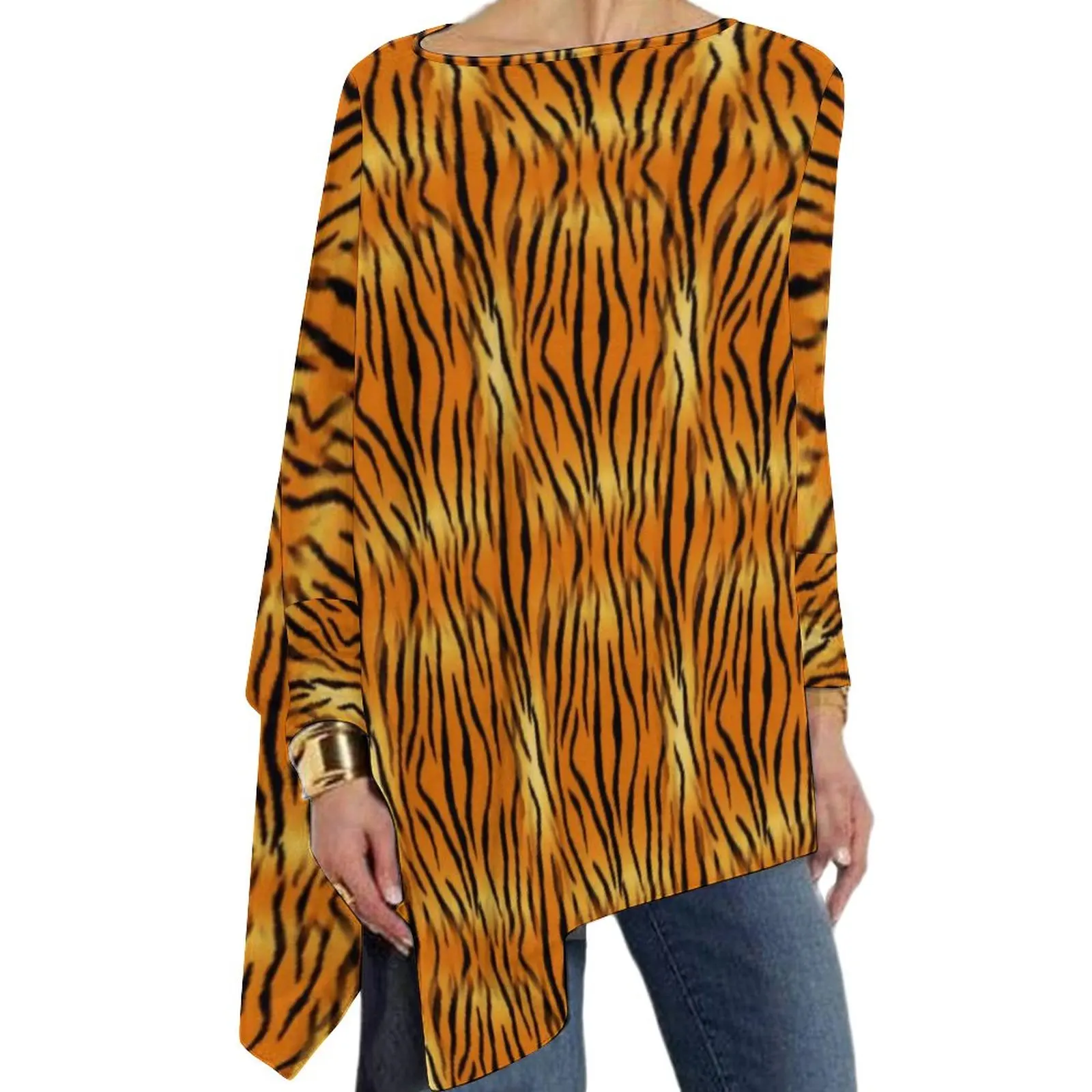 

Футболки с принтом оранжевого тигра, футболка с длинным рукавом в полоску с яркими животными, в уличном стиле, с эстетическим рисунком, размеры 5XL, 6XL