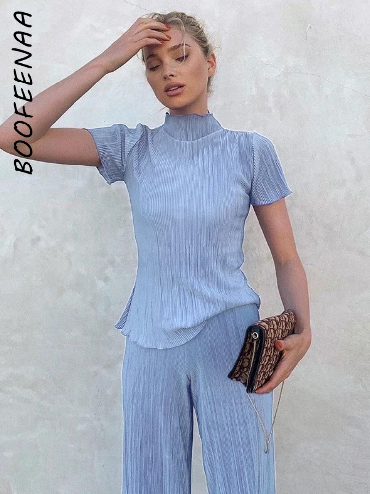 BOOFEENAA Sexy Casual Two Piece Set Pleated Top and Wide Leg Pants Fashion 2022 Women Fall Outfits Matching Sets C85-EG56
BOOFEENAA Sexy Casual Two Piece Set Pleated Top and Wide Leg Pants Fashion 2022 Women Fall Outfits Matching Sets C85-EG56