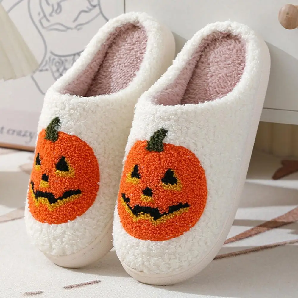 

Non-slip Soles Slippers Cozy Festive Halloween Slippers Thick Plush Anti-skid Unisex Home Footwear with Cartoon for Resistance