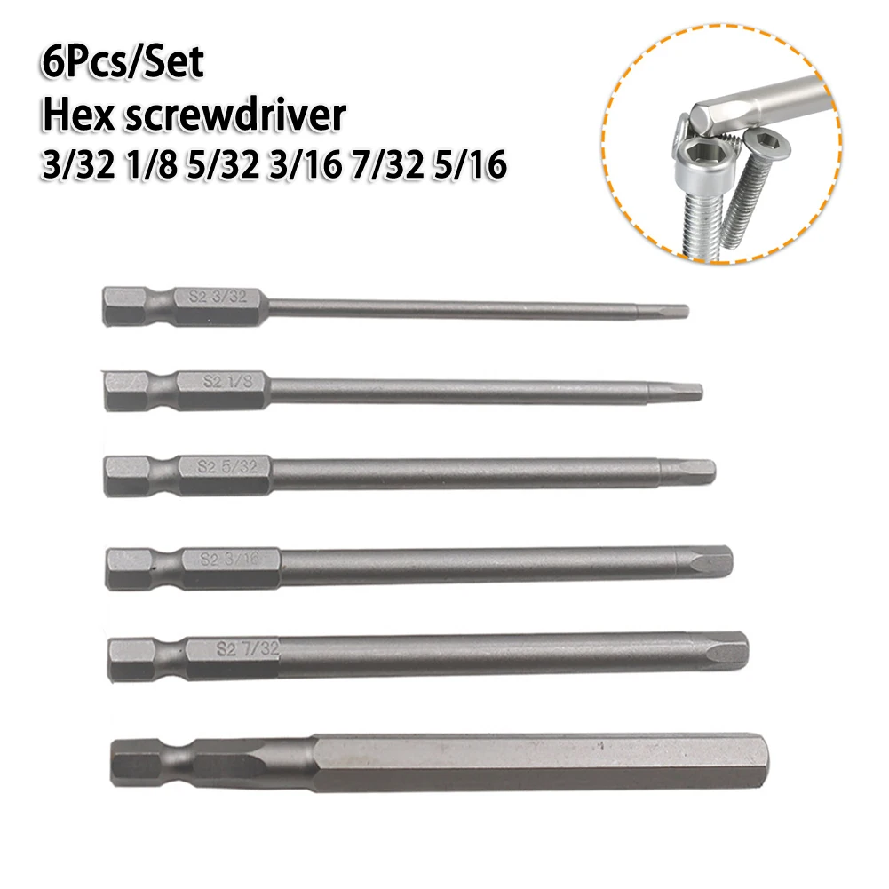 6pcs 100mm Length Hex Head Wrench Screwdriver Drill Bit Magnetic Hex Screwdriver Set H1/8 Screw Driver Bits Magnetic Tip
6pcs 100mm Length Hex Head Wrench Screwdriver Drill Bit Magnetic Hex Screwdriver Set H1/8 Screw Driver Bits Magnetic Tip