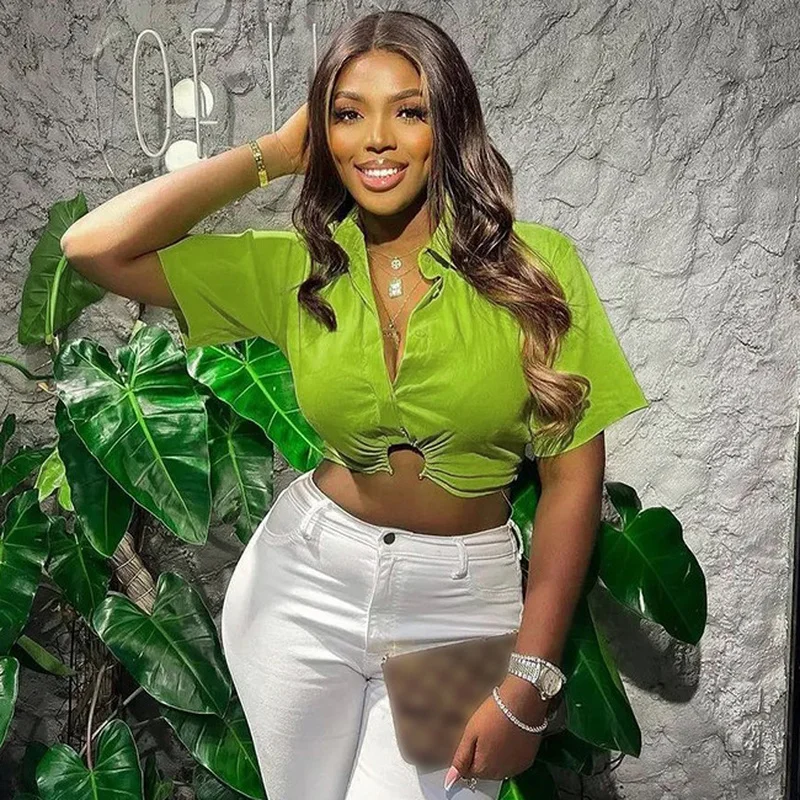 Basic Green Short Sleeve Tops 2022 Summer Turn-down Collar Casual Women's T-Shirts Fashion Corset Crop Top Tee Party Clubwear
Basic Green Short Sleeve Tops 2022 Summer Turn-down Collar Casual Women's T-Shirts Fashion Corset Crop Top Tee Party Clubwear
