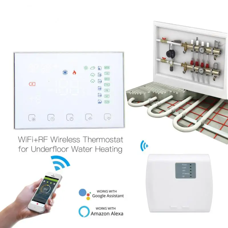 WiFi RF Thermostat Tuya Smart Temperature Controller RF Receiver Water/Electric/Gas Boiler Heating Smart Life APP Alexa Google
WiFi RF Thermostat Tuya Smart Temperature Controller RF Receiver Water/Electric/Gas Boiler Heating Smart Life APP Alexa Google