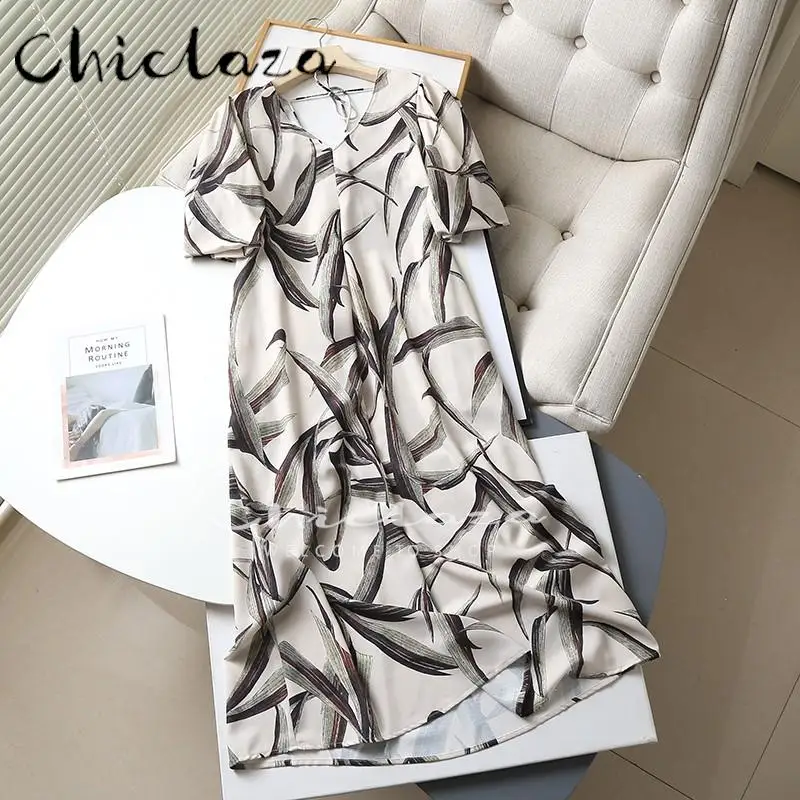 CHICLAZA 2022 Summer Women Fashion Short Sleeve V-neck Leaves Printed Dresses Female Backless Simple Casual Dress
CHICLAZA 2022 Summer Women Fashion Short Sleeve V-neck Leaves Printed Dresses Female Backless Simple Casual Dress