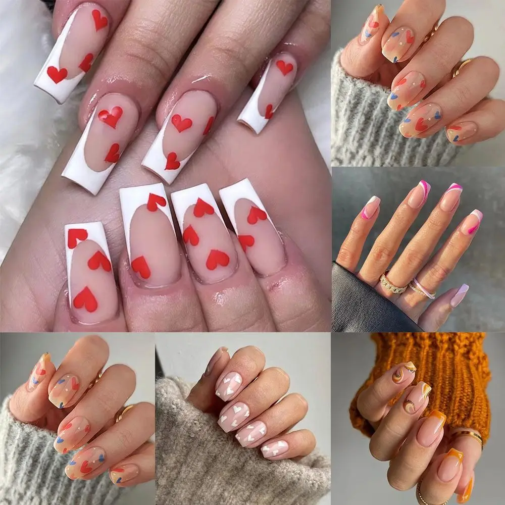 24pcs/box Long Square False Nails French Wavy Colorful Love Heart Full Cover Detachable Nail Tips DIY Manicure Tools
24pcs/box Long Square False Nails French Wavy Colorful Love Heart Full Cover Detachable Nail Tips DIY Manicure Tools