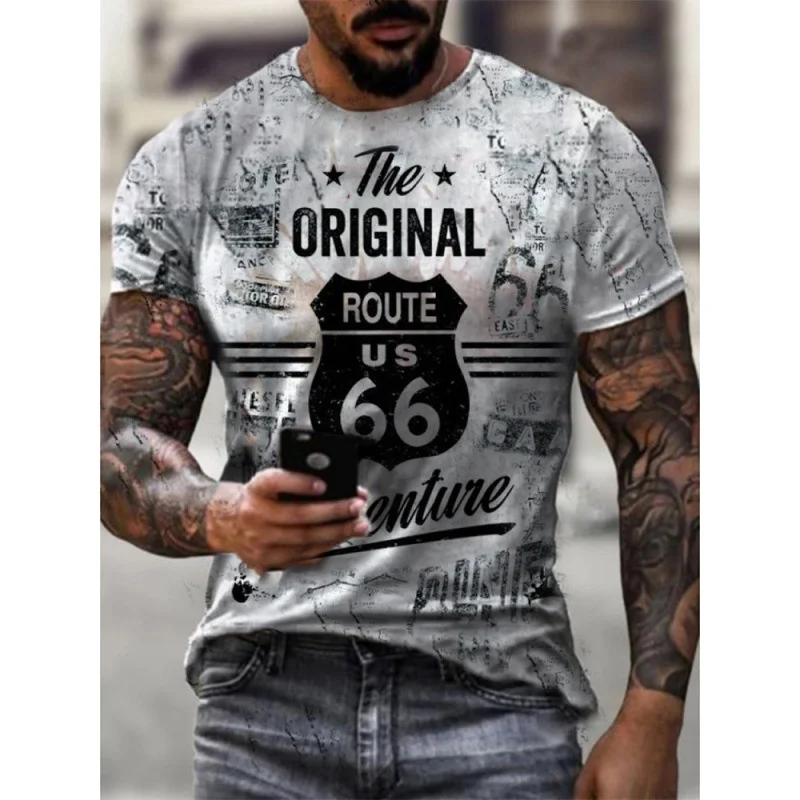 Europe and America Route 66 3D Printed T-shirt Men's Summer Fashion Casual Short Sleeve Men's Harajuku Street Oversized Clothing
Europe and America Route 66 3D Printed T-shirt Men's Summer Fashion Casual Short Sleeve Men's Harajuku Street Oversized Clothing