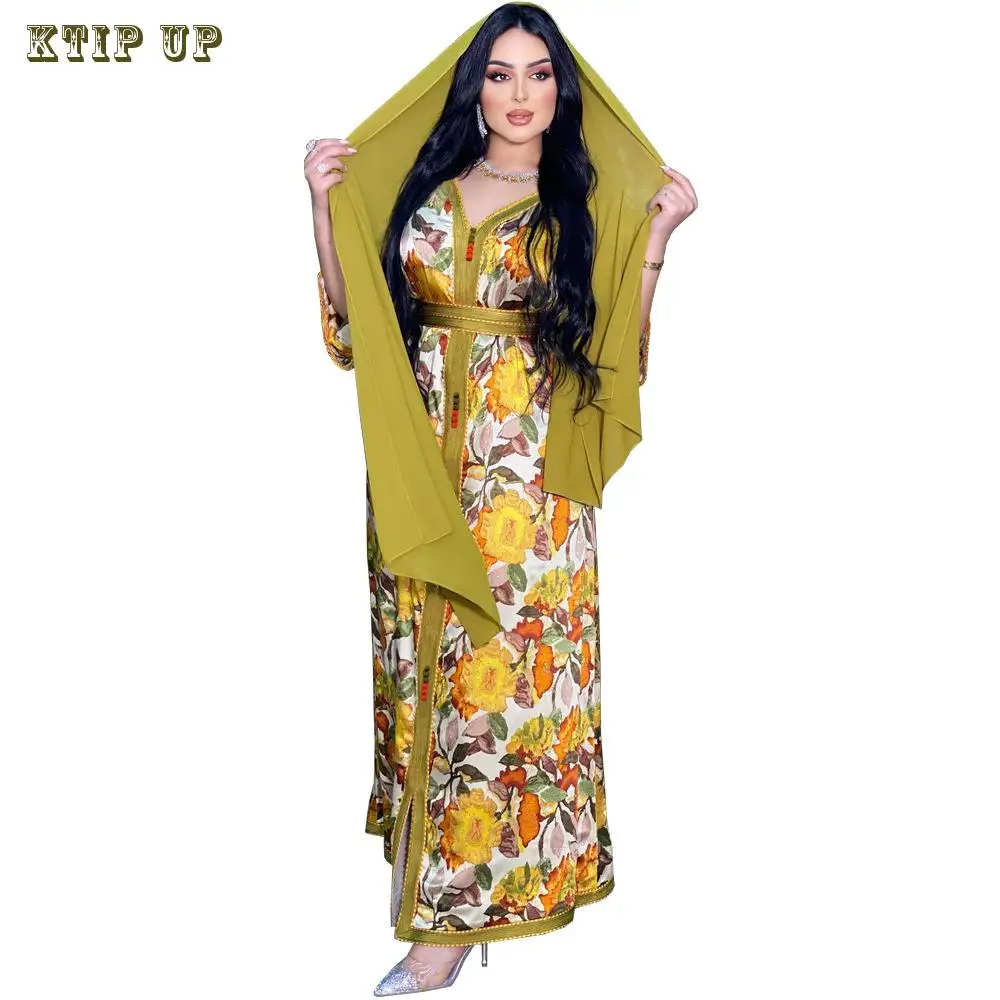 Eid Arab Ethnic Maxi Long Dress For Women V Neck Ribbon Long Sleeve Abaya Dresses White Floral Print Dubai Muslim Arabic Clothes
Eid Arab Ethnic Maxi Long Dress For Women V Neck Ribbon Long Sleeve Abaya Dresses White Floral Print Dubai Muslim Arabic Clothes