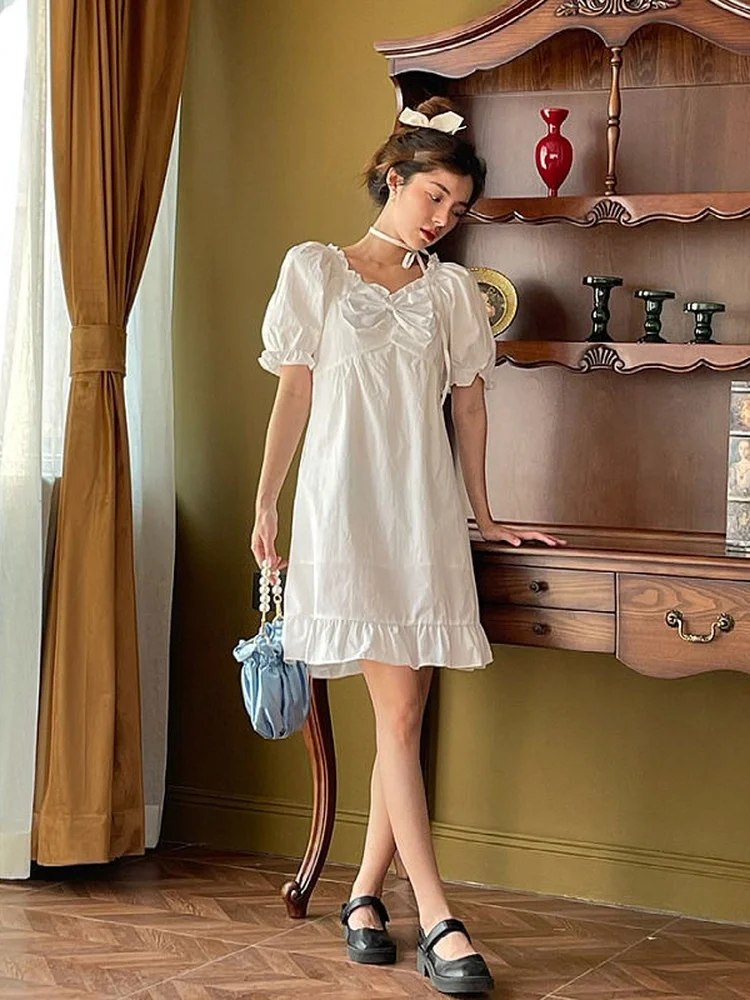 QWEEK Summer Kawaii White Mini Dress Women Sweet Puff Sleeve Ruffle Bandage Short Dresses 2022 Vintage Elegant Bow Soft Girl
QWEEK Summer Kawaii White Mini Dress Women Sweet Puff Sleeve Ruffle Bandage Short Dresses 2022 Vintage Elegant Bow Soft Girl
