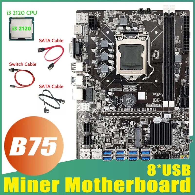 B75 ETH Mining Motherboard 8XPCIE To USB+I3 2120 CPU+2XSATA Cable+Switch Cable LGA1155 MSATA B75 USB Miner Motherboard
B75 ETH Mining Motherboard 8XPCIE To USB+I3 2120 CPU+2XSATA Cable+Switch Cable LGA1155 MSATA B75 USB Miner Motherboard