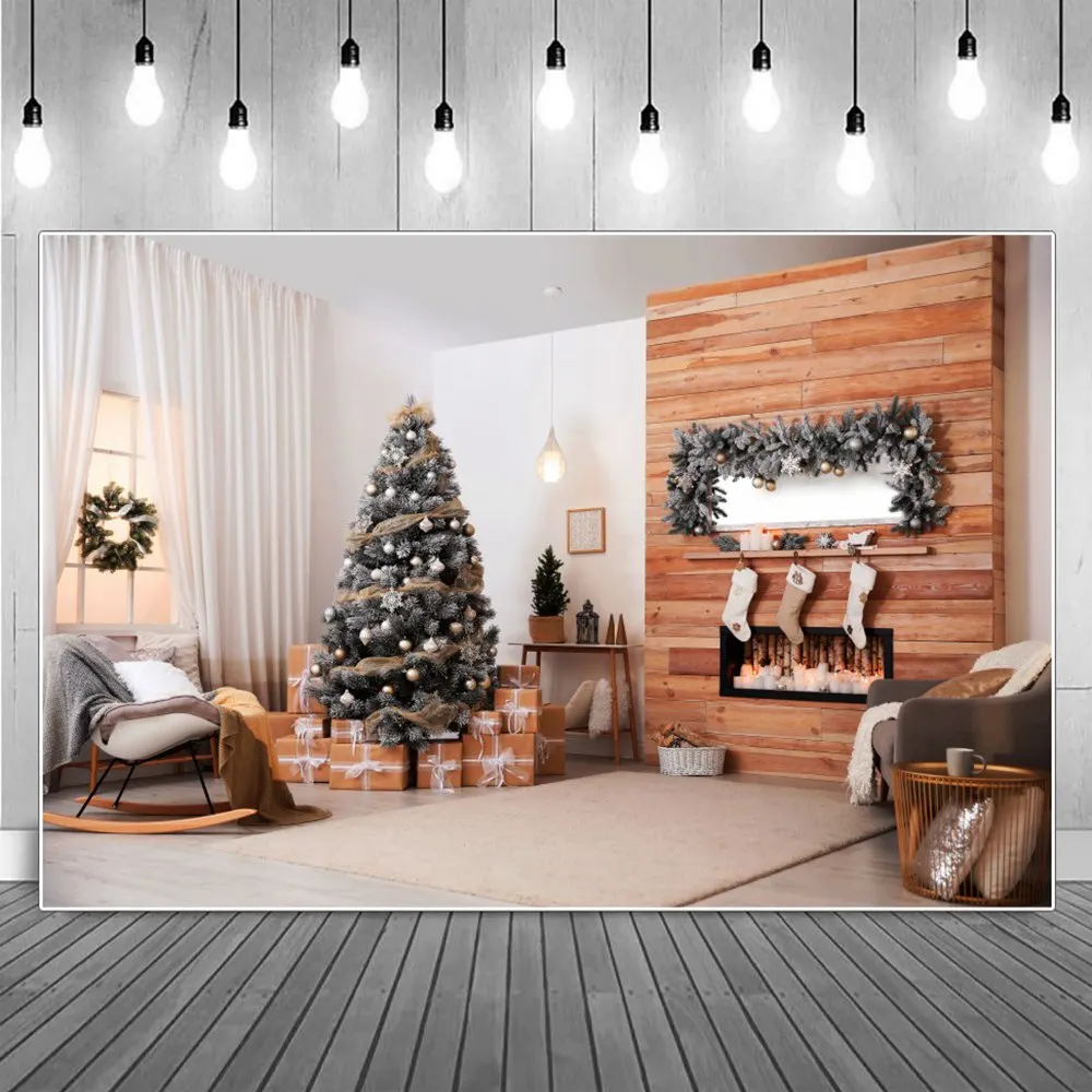 Home Christmas Tree Wooden Fireplace Photography Backdrops Window Curtain Gifts Candle Light Rocking Chair Home Photo Background
Home Christmas Tree Wooden Fireplace Photography Backdrops Window Curtain Gifts Candle Light Rocking Chair Home Photo Background