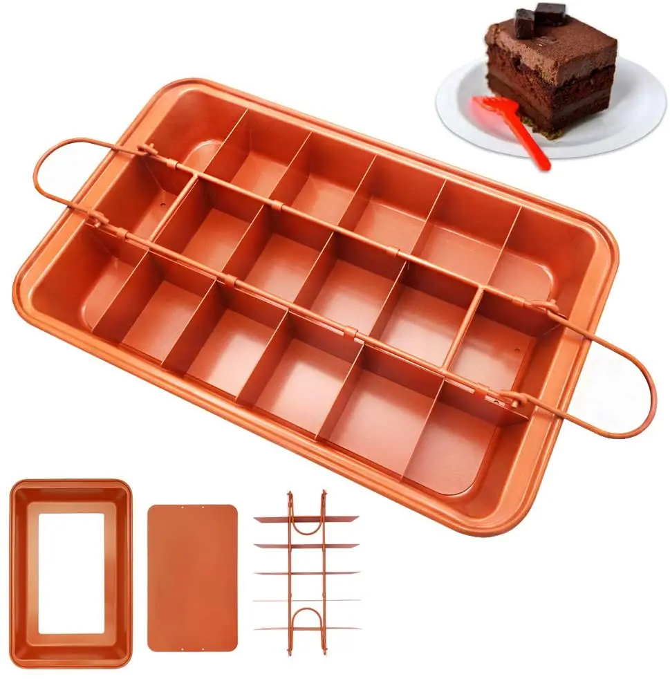 brownie pan with dividers 18-cavity and 12 by 8 inches non-stick divided brownie pan precut brownie pan with removable loose bot
brownie pan with dividers 18-cavity and 12 by 8 inches non-stick divided brownie pan precut brownie pan with removable loose bot