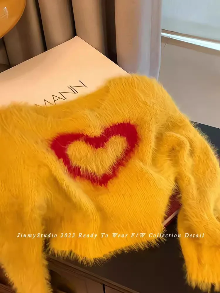 Harajuku Yellow Plush Knitted Pullovers Gyaru Fashion Autumn Winter Heart Print Sweater Korean Tide 2000s Aesthetic New Design
Harajuku Yellow Plush Knitted Pullovers Gyaru Fashion Autumn Winter Heart Print Sweater Korean Tide 2000s Aesthetic New Design