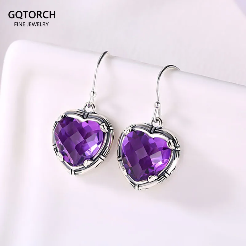 S925 Silver Inlaid Purple Heart-shaped Crystal Stud Earrings Ring Pendant, Peach Heart Thai Silver Three-piece Jewelry
S925 Silver Inlaid Purple Heart-shaped Crystal Stud Earrings Ring Pendant, Peach Heart Thai Silver Three-piece Jewelry