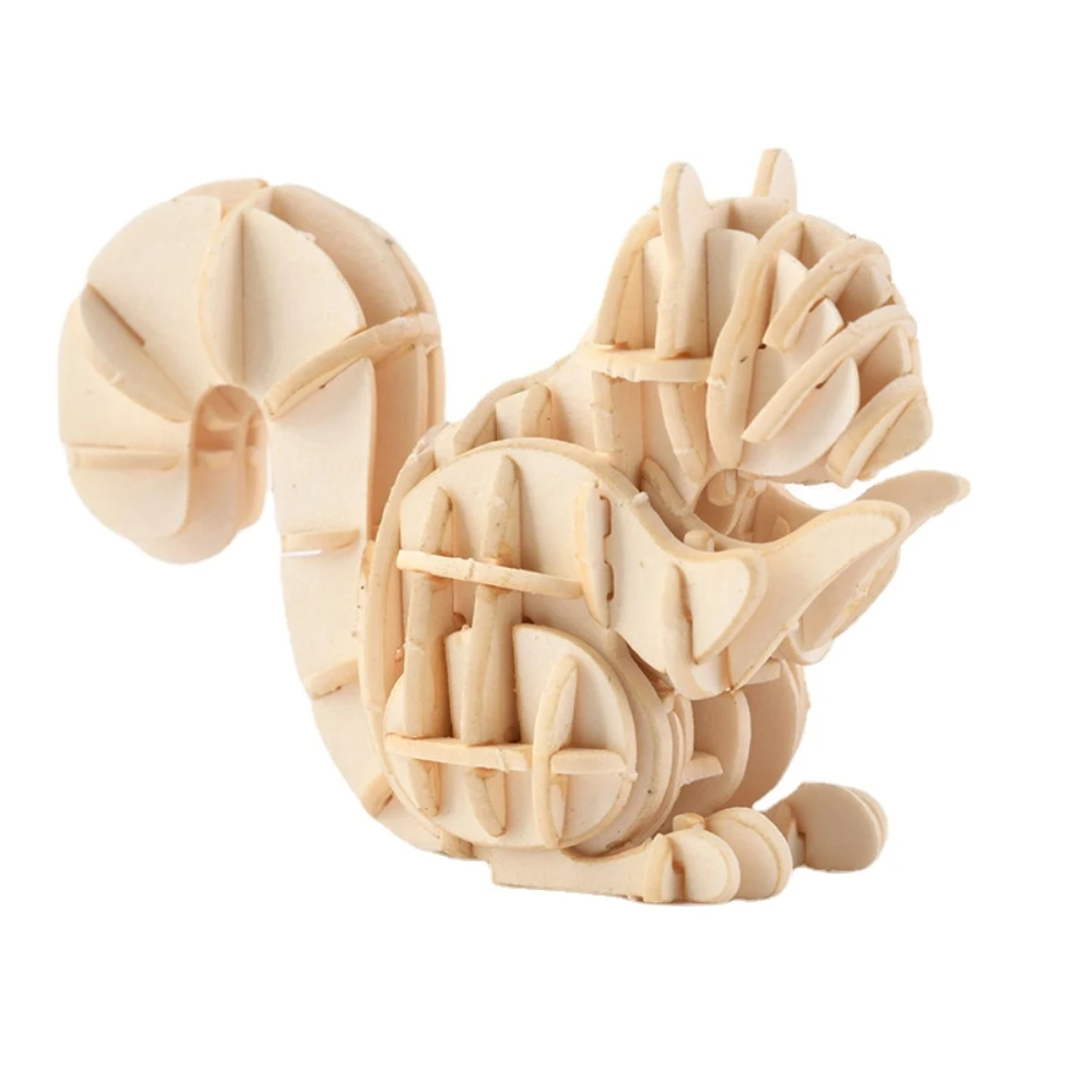 

3D Squirrel Wooden Craft Kits Toys Kids Build Blocks Constructor Animal Shaped Models Jigsaw Paintable DIY Assemble for Adult