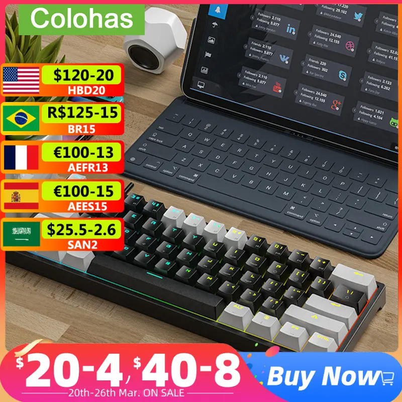Mechanical Keyboard Mini Gaming 61 Keys Type-C Blue Switch RGB Lights Adjustable Ergonomic Wired Keyboard For Gaming Laptop PC
Mechanical Keyboard Mini Gaming 61 Keys Type-C Blue Switch RGB Lights Adjustable Ergonomic Wired Keyboard For Gaming Laptop PC