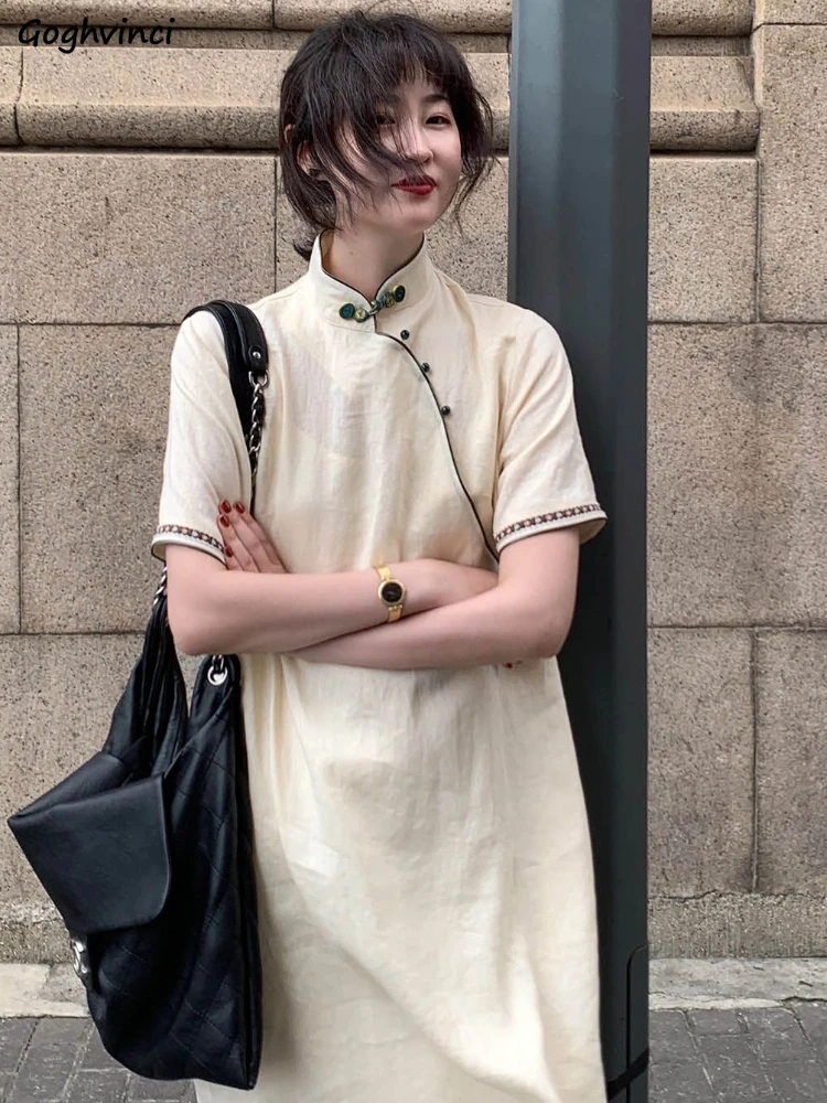 Dresses Women Chinese Style Retro Elegant Loose Fashion Casual Simple Stand Collar Design Summer Ladies Vestidos Streetwear New
Dresses Women Chinese Style Retro Elegant Loose Fashion Casual Simple Stand Collar Design Summer Ladies Vestidos Streetwear New