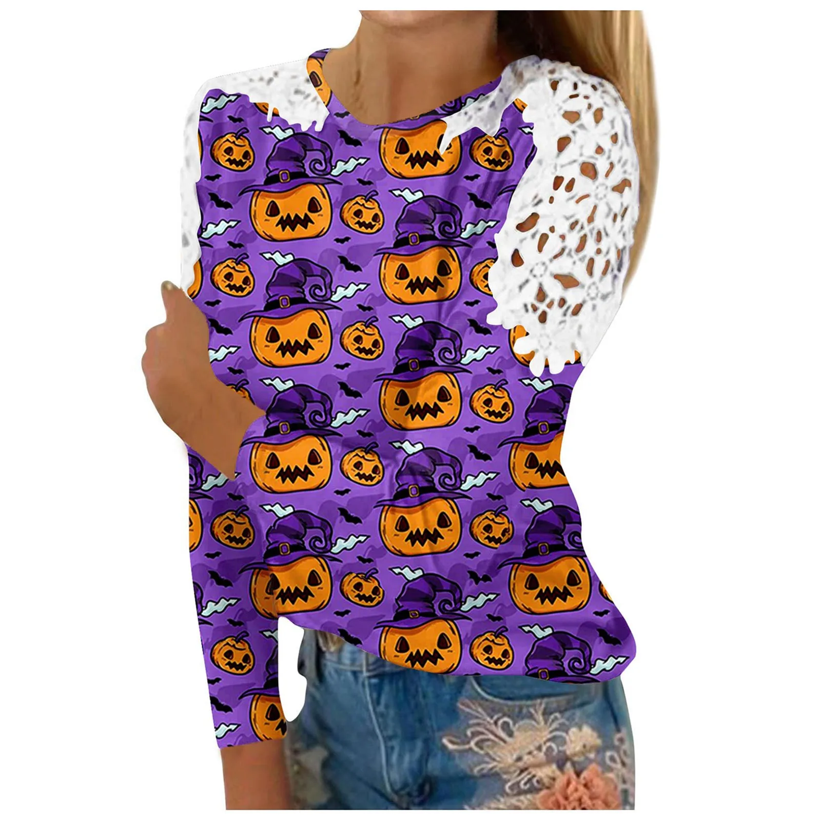 Блузка женская кружевная с круглым вырезом, модная одежда для Хэллоуина с головой тыквы, с открытыми плечами, простые топы, рубашки
Блузка женская кружевная с круглым вырезом, модная одежда для Хэллоуина с головой тыквы, с открытыми плечами, простые топы, рубашки