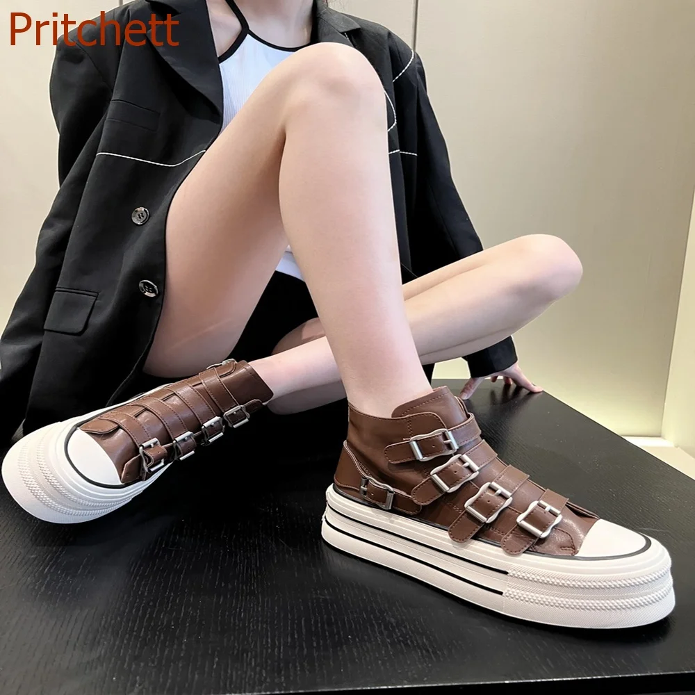 Round Toe Thick Sole Women Shoes Belt Buckle Height Increasing Genuine Leather Solid Casual Comfortable Office Women Shoes 2023
Round Toe Thick Sole Women Shoes Belt Buckle Height Increasing Genuine Leather Solid Casual Comfortable Office Women Shoes 2023