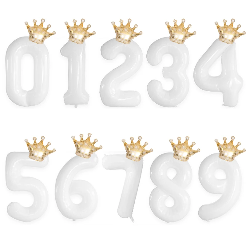 

32inch White 0-9 Digital Helium Aluminum Foil Balloon mini crown happy birthday wedding party baby decoration Number Balloons