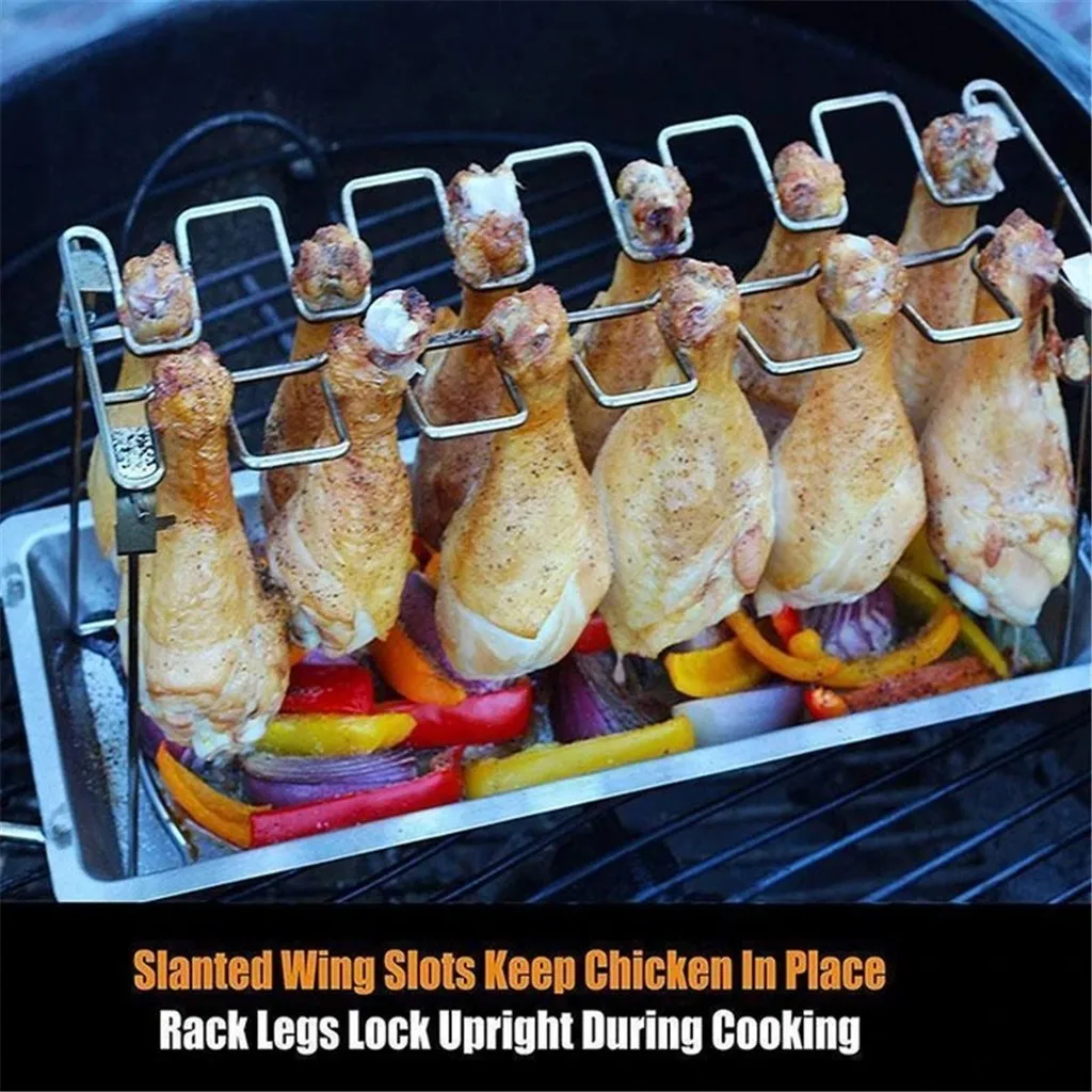 

Chicken Wing Leg Rack For Grill Smoker Oven Stainless Steel Vertical Roaster Stand BBQ Barbecue Accessories 12 Holes For BBQ