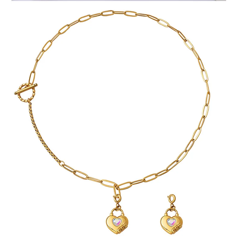 Exquisite Stainless Steel Glass Stone Heart Removable Pendant OT Buckle Necklace for Women Gold Color Dual Use Collar 2022
Exquisite Stainless Steel Glass Stone Heart Removable Pendant OT Buckle Necklace for Women Gold Color Dual Use Collar 2022