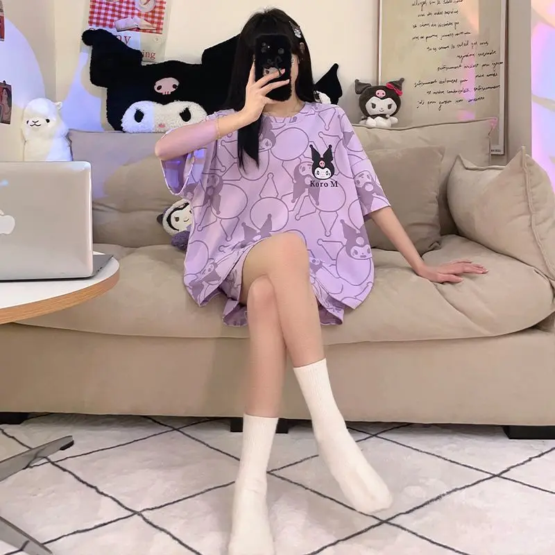 Пижамный комплект Sanrio Kuromi с коротким рукавом, милая хлопковая Домашняя одежда с круглым вырезом в японском и корейском стиле, в стиле Cinnamorroll, на лето
Пижамный комплект Sanrio Kuromi с коротким рукавом, милая хлопковая Домашняя одежда с круглым вырезом в японском и корейском стиле, в стиле Cinnamorroll, на лето