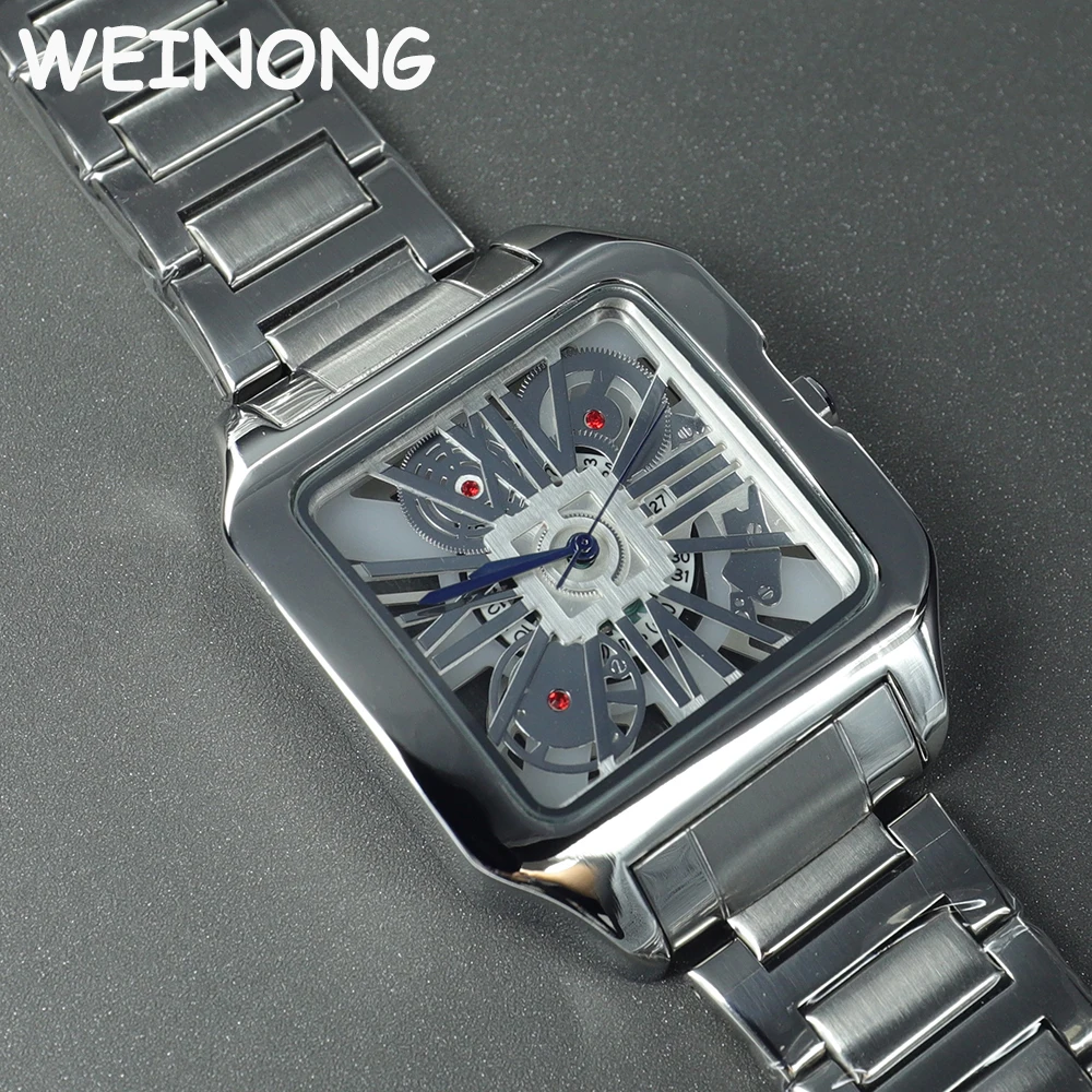New Original Skeleton Dial Square Quartz Mens Watches Classic Creative Dial Silver Full Stainless Steel Clocks Relogio Masculino
New Original Skeleton Dial Square Quartz Mens Watches Classic Creative Dial Silver Full Stainless Steel Clocks Relogio Masculino
