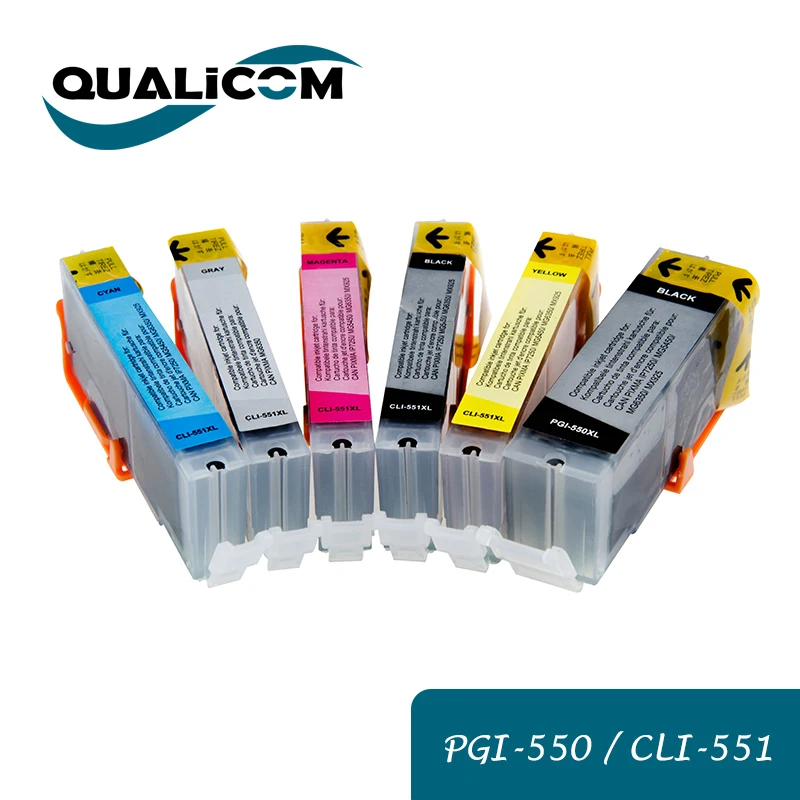 Qualicom PGI550 CLI551 PGI-550 CLI-551 1SET 6PCS Compatible Ink Cartridge For CANON ip7250 iP8750 MG5450 MX725 MX925 MG6450
Qualicom PGI550 CLI551 PGI-550 CLI-551 1SET 6PCS Compatible Ink Cartridge For CANON ip7250 iP8750 MG5450 MX725 MX925 MG6450