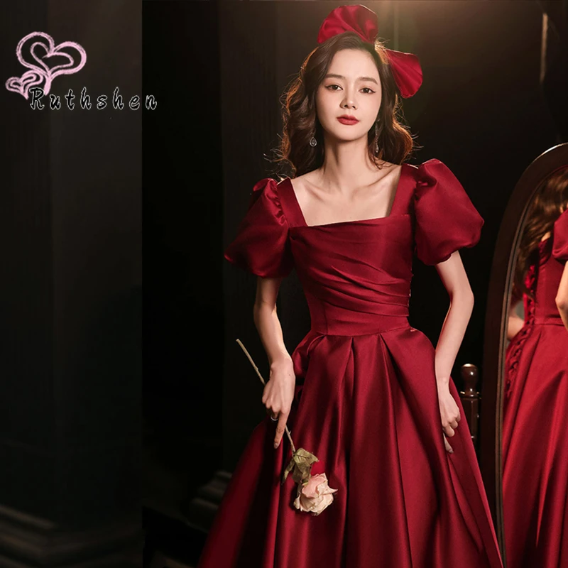 Formal Dress Women Elegant Short Sleeves Square Collar Satin Burgundy Long Evening Gowns 2022 New Party Prom Dresses
Formal Dress Women Elegant Short Sleeves Square Collar Satin Burgundy Long Evening Gowns 2022 New Party Prom Dresses