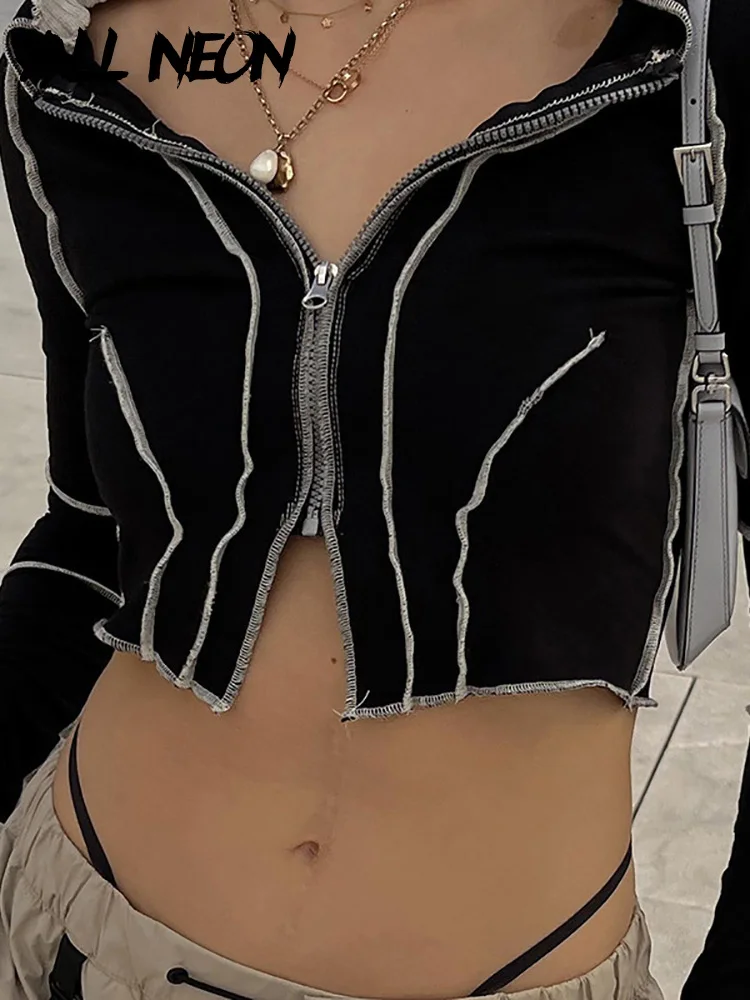 ALLNeon Grunge Punk Aesthetics Zipper Trim Patchwork Black Crop Tops Y2K Gothic Stitching Turn Down Collar Long Sleeve T-shirts
ALLNeon Grunge Punk Aesthetics Zipper Trim Patchwork Black Crop Tops Y2K Gothic Stitching Turn Down Collar Long Sleeve T-shirts