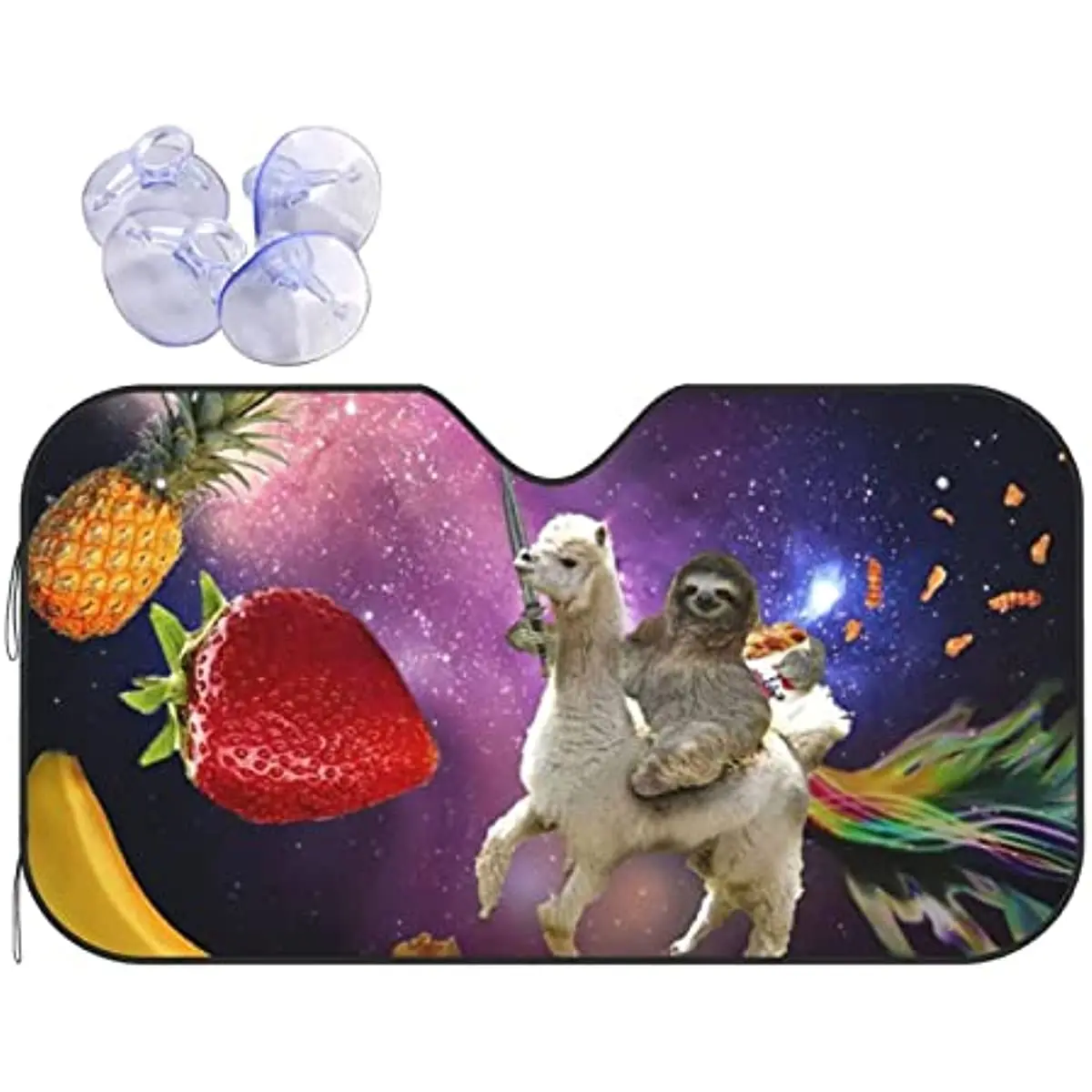 

Funny Sloth Riding Llama Cut Fruit Windshield Sun Shade Front Protector Folding Car Sun Visor Blocks Uv Rays Keeps Your Vehicle