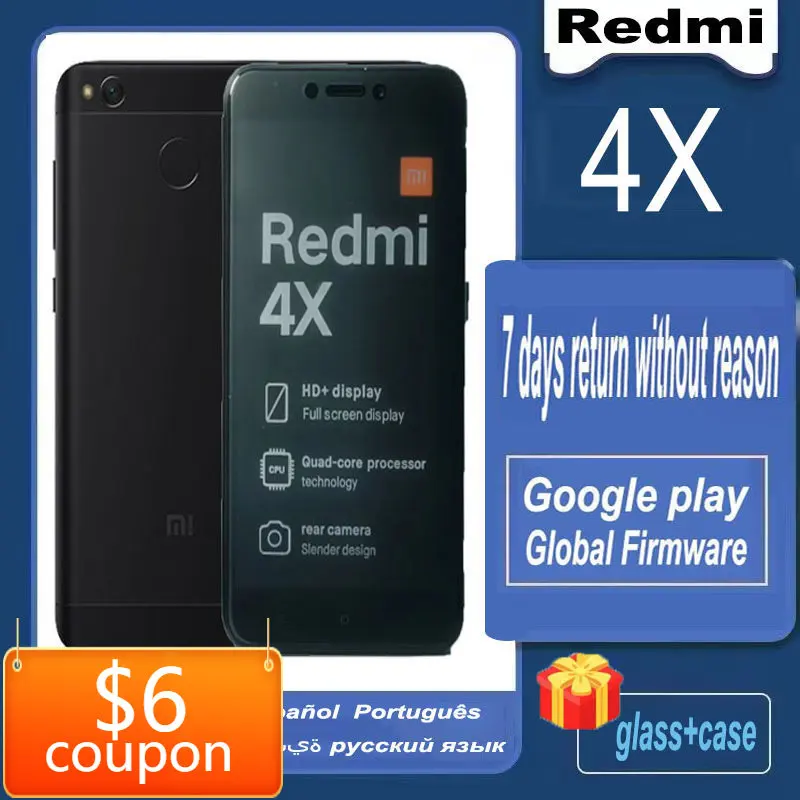 

global version xiaomi redmi 4X celular global version smartphone Qualcomm Snapdragon 435 5-inch 13 .0MP 5 .0MP 1280x720