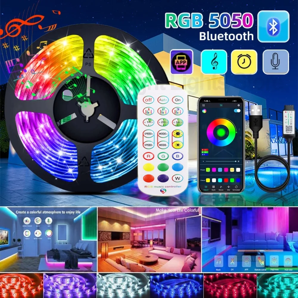 1M-20M USB Led Strip Lights RGB 5050 Bluetooth Tape For Room LED Luces Flexible Ribbon Lamp Desk Screen TV Background Lighting
1M-20M USB Led Strip Lights RGB 5050 Bluetooth Tape For Room LED Luces Flexible Ribbon Lamp Desk Screen TV Background Lighting
