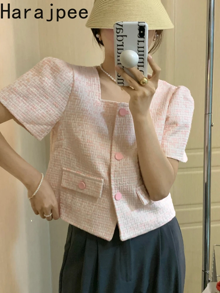 Harajpee Square Collar Cardigan Tweed Coat Puff Sleeve Summer New 2022 Thin Knitted Tops Korean Chic Gentle Loose Short Tops
Harajpee Square Collar Cardigan Tweed Coat Puff Sleeve Summer New 2022 Thin Knitted Tops Korean Chic Gentle Loose Short Tops