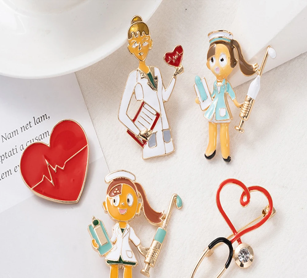 

1pc Hospital Creative Cute Cartoon Nurse Doctor Enamel Medical Brooches Stethoscope Ambulance Badge Pins Accessories