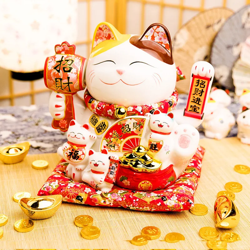 

11 Inch Large Ceramic Shaking Hands and Automatic Waving Cash Register for Wealth Cat Home Decoration Accessories