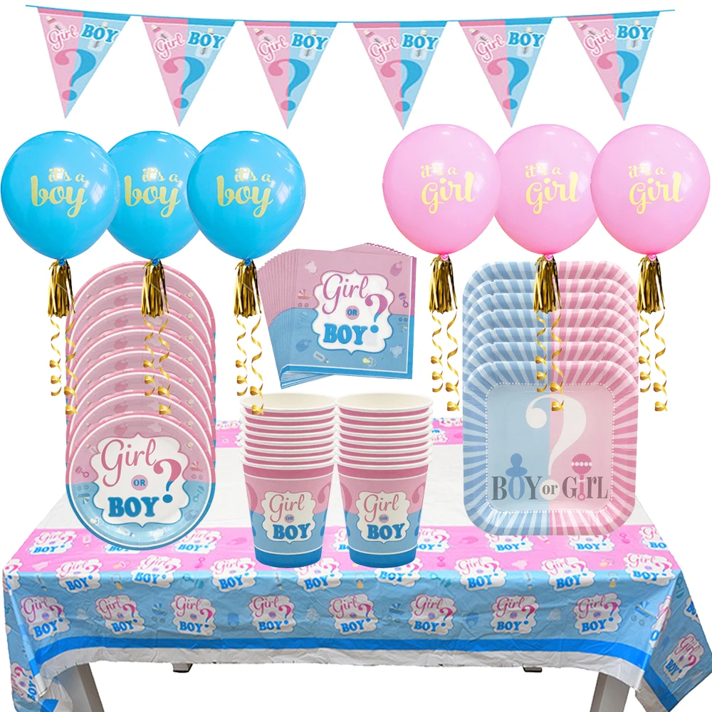 Gender Reveal Party Supplies IT's a Boy or Girl Banner Ballons Disposable Tableware Plates Baby Shower Photo Prop Decoration 
Gender Reveal Party Supplies IT's a Boy or Girl Banner Ballons Disposable Tableware Plates Baby Shower Photo Prop Decoration