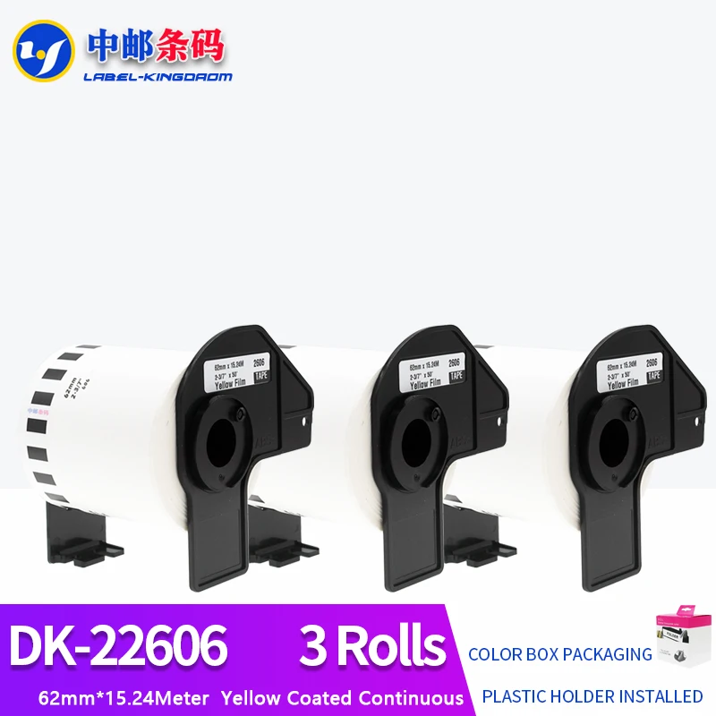 3 Rolls Compatible DK-22606 Yellow Film Label 62mm*15.24M Continuous For Brother Thermal Printer All Come With Plastic holder
3 Rolls Compatible DK-22606 Yellow Film Label 62mm*15.24M Continuous For Brother Thermal Printer All Come With Plastic holder