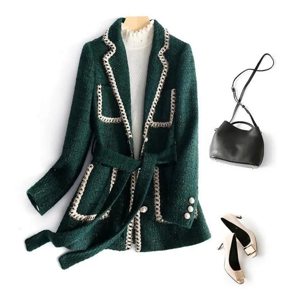 Casual jacket,2023 new,Korean Fashion Women Green Ribbon Patchwork Sashes Tweed Jacket Ladies Slim Button Up Noched Collar Autum
Casual jacket,2023 new,Korean Fashion Women Green Ribbon Patchwork Sashes Tweed Jacket Ladies Slim Button Up Noched Collar Autum